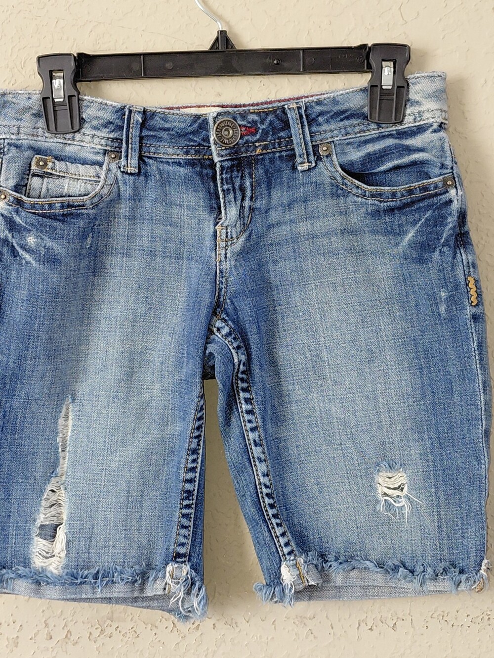 Distressed Light Blue Denim Jort Bermuda Shorts - Women